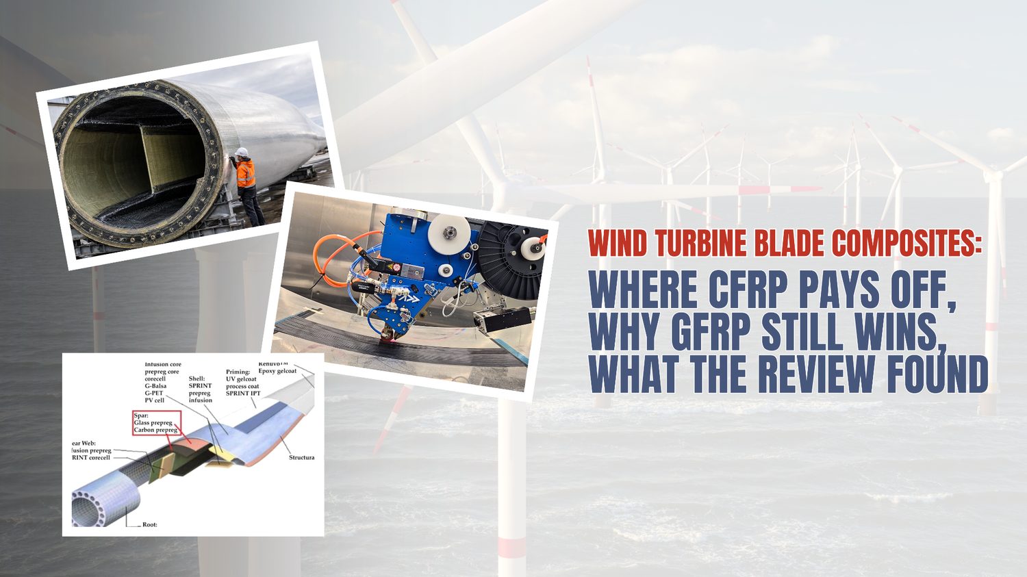 A wind turbine blade in service — one of the least forgiving structures in modern engineering, built to survive decades of relentless flexing.