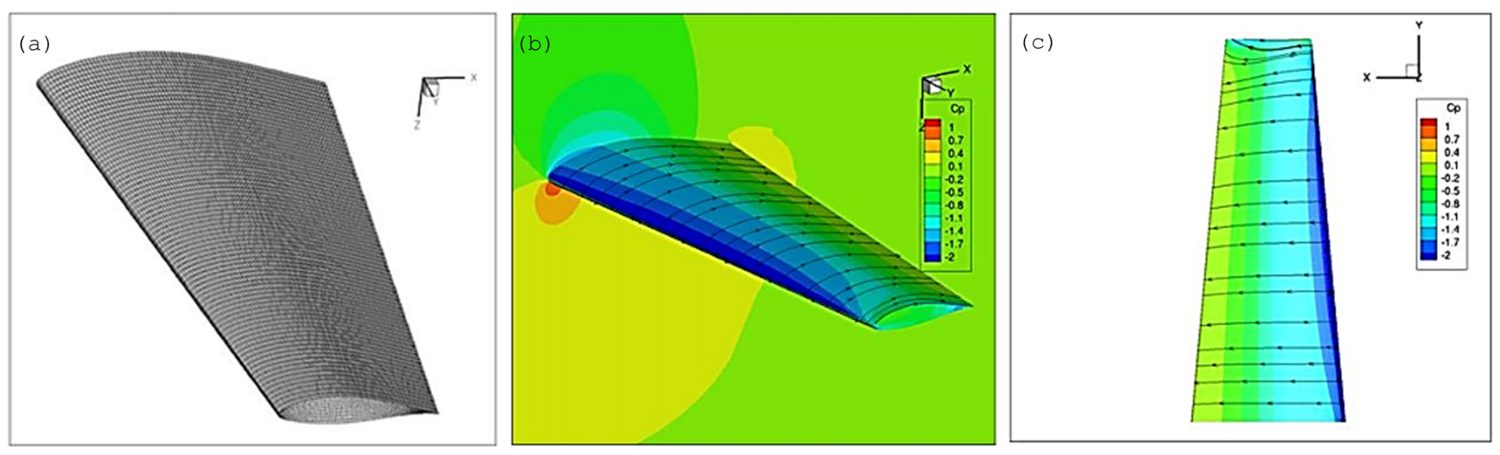 Finite-element mesh of the GURI wing and the simulated pressure distribution across its surface.